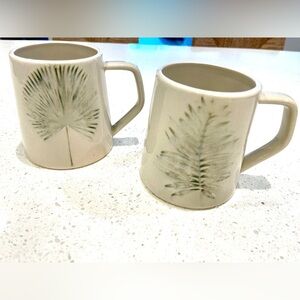 Palm Leaf Ceramic Mugs - Set of 2